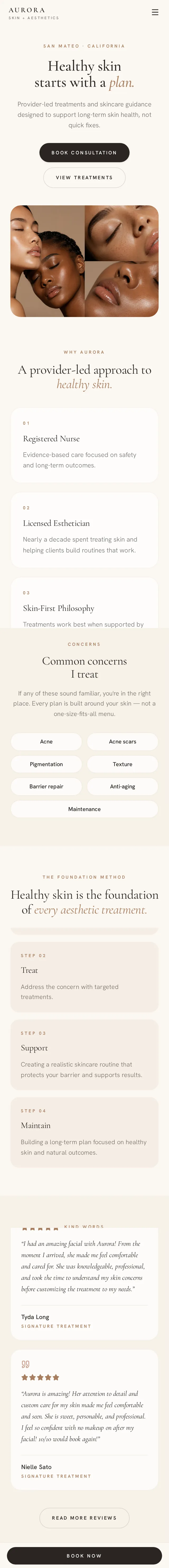 Aurora Skin & Aesthetics responsive mobile design