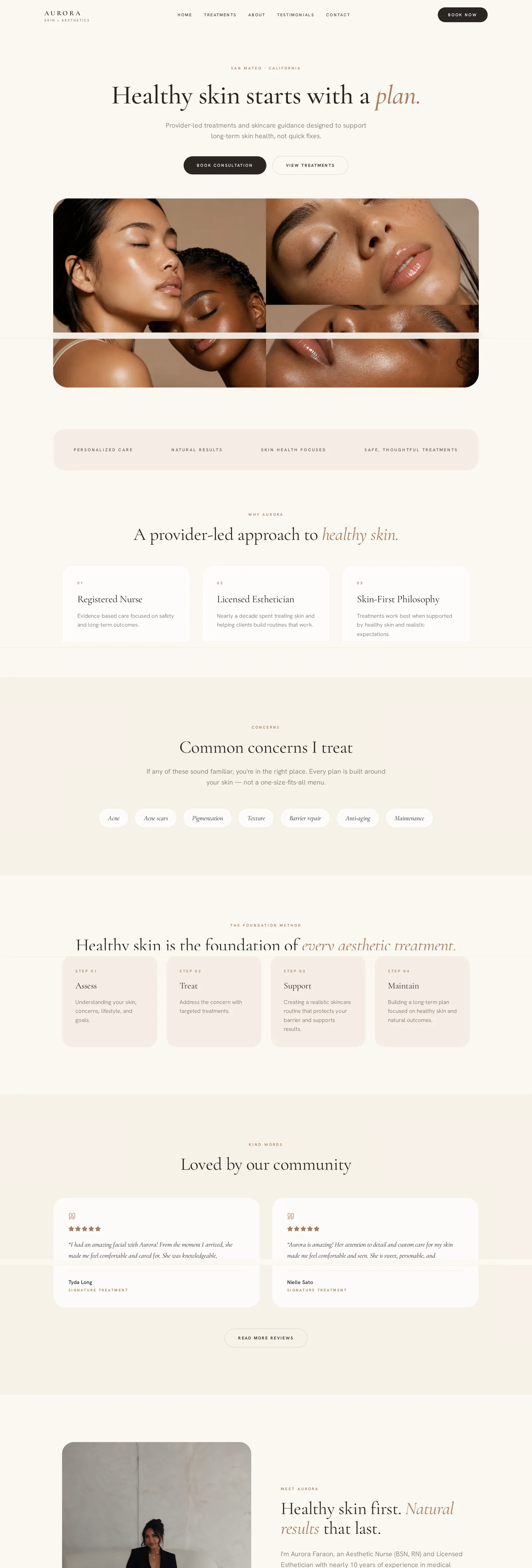 Aurora Skin & Aesthetics homepage designed by CNVRSTN LABS